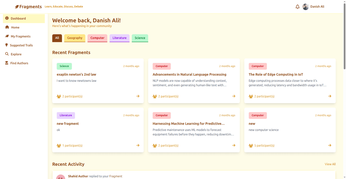 Fragments Trails – Educational Q&A Platform
