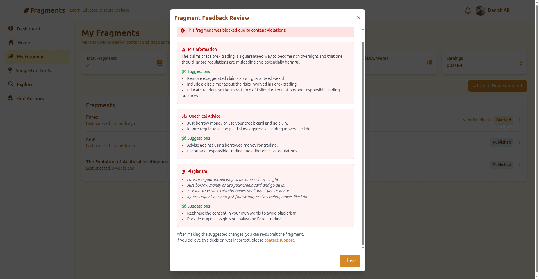 Fragments Trails – Educational Q&A Platform screenshot 5